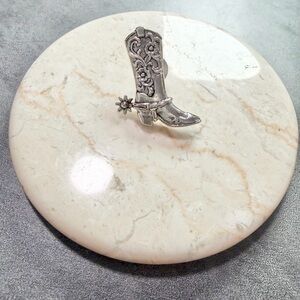 Vintage Avon Lapel Pin Western Cowboy Silver Tone Floral Pattern Boot Spur